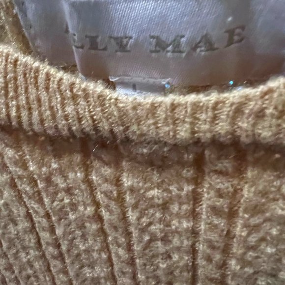 Ally Mae Tan & Black Trim Flutter Short Sleeve Sweater-Size Large-Women's-Casual - Picture 12 of 14